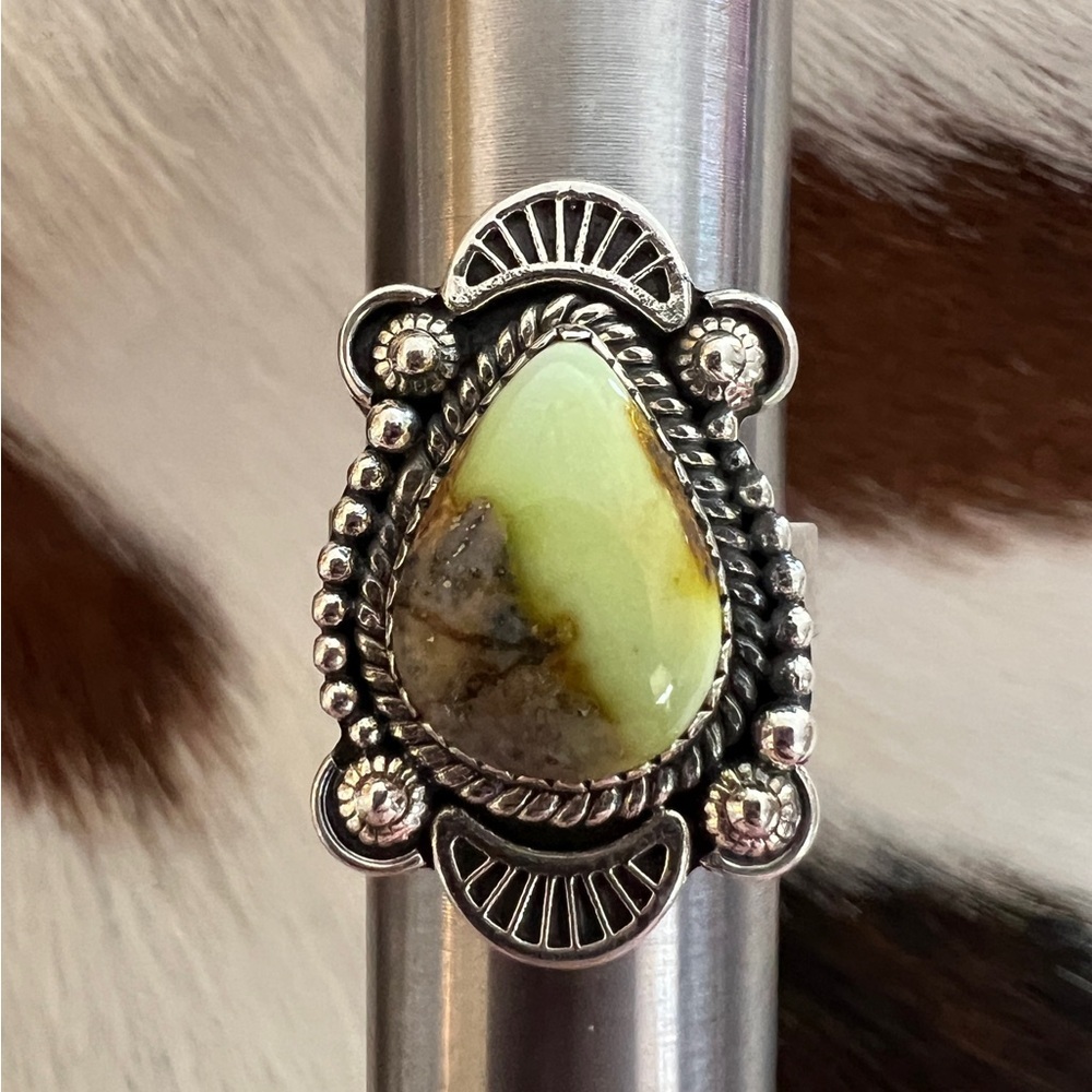 ❤️ Palomino Variscite Navajo Brushed Sterling Silver Decorative Adjustable Ring - Picture 7 of 12